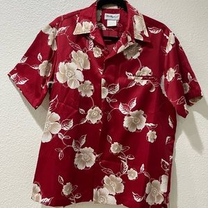 Vintage Polyester Tori Richard Aloha Shirt - Red and White Flowers